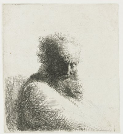 Büste eines alten bärtigen Mannes, der nach unten schaut, drei Viertel rechts von Rembrandt van Rijn