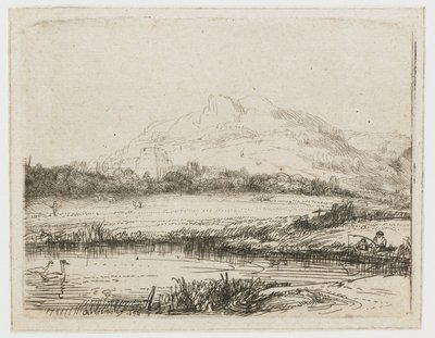 Kanal mit Angler und zwei Schwänen von Rembrandt van Rijn