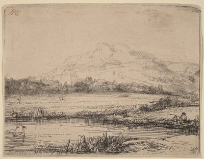 Kanal mit einem Angler und zwei Schwänen von Rembrandt van Rijn