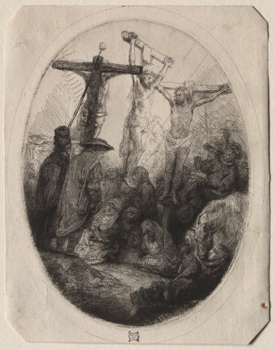 Christus gekreuzigt zwischen zwei Dieben: Ein ovaler Teller von Rembrandt van Rijn
