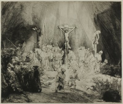 Christus gekreuzigt zwischen den beiden Dieben: "Die drei Kreuze" von Rembrandt van Rijn