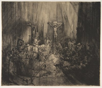 Christus gekreuzigt zwischen den beiden Dieben: Die drei Kreuze, ca. 1660 von Rembrandt van Rijn