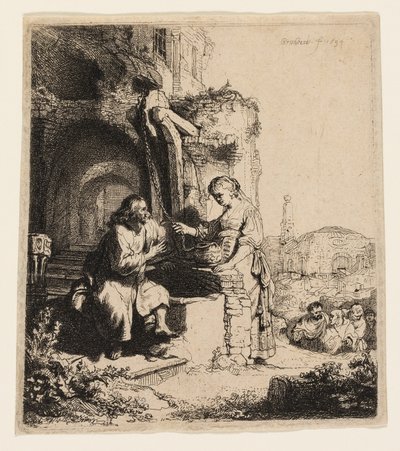 Christus und die Frau von Samaria unter Ruinen von Rembrandt van Rijn