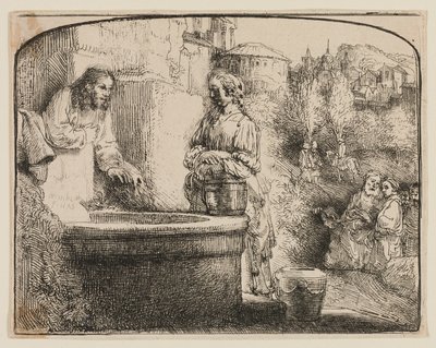Christus und die Frau von Samaria: Ein gewölbter Druck von Rembrandt van Rijn
