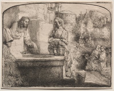 Christus und die Frau von Samaria: Ein gewölbter Druck, 1657-58 von Rembrandt van Rijn