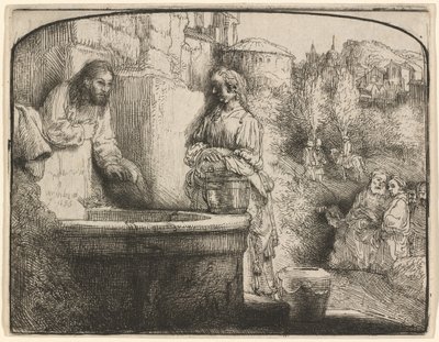 Christus und die Frau von Samaria: ein gewölbter Druck von Rembrandt van Rijn