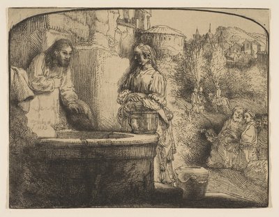 Christus und die Frau von Samaria: ein gewölbter Druck, 1658 von Rembrandt van Rijn