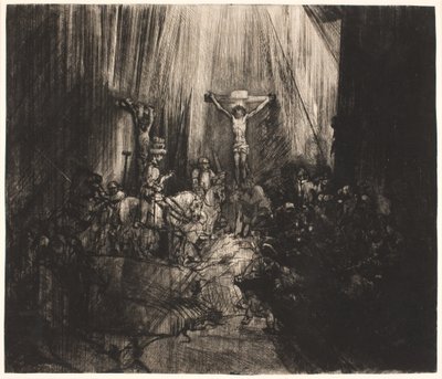 Christus zwischen den beiden Dieben gekreuzigt: große querformatige Platte (die "Drei Kreuze") von Rembrandt van Rijn