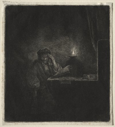Kopie von Student an einem Tisch bei Kerzenlicht von Rembrandt van Rijn