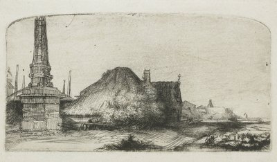Hütte und Grenzpfosten am Spaarndammerdijk von Rembrandt van Rijn