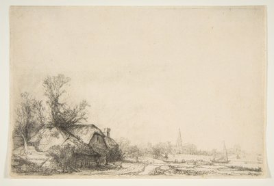 Hütte neben einem Kanal mit Blick auf Ouderkerk, ca. 1641 von Rembrandt van Rijn