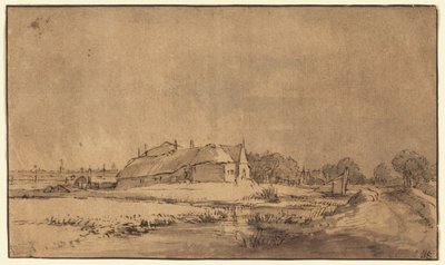 Cottages und Scheune an einer Straße von Rembrandt van Rijn