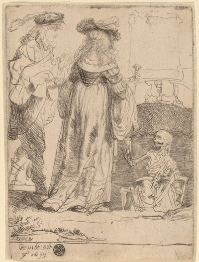 Der Tod erscheint einem verheirateten Paar aus einem offenen Grab von Rembrandt van Rijn