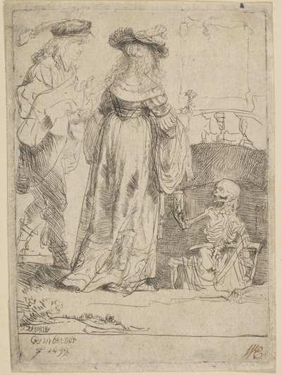 Der Tod erscheint einem verheirateten Paar aus einem offenen Grab, 1639 von Rembrandt van Rijn