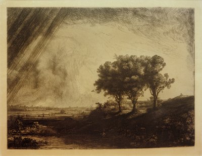 Die Landschaft mit den drei Bäumen von Rembrandt van Rijn