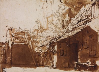 Bauernhaus im Licht und Schatten von Rembrandt van Rijn