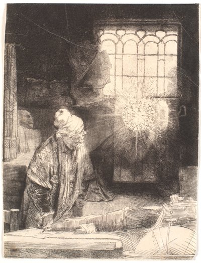 Faust in seinem Studierzimmer, beobachtet eine magische Scheibe (Dr. Faustus) von Rembrandt van Rijn
