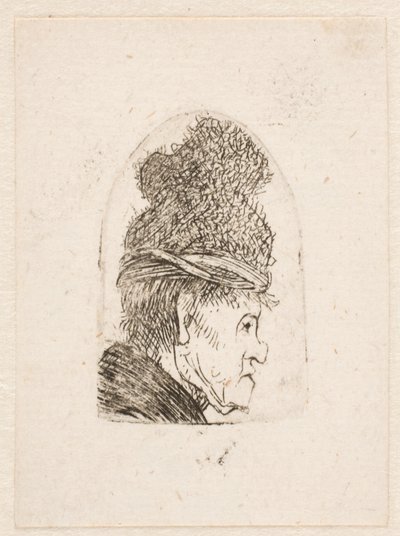 Groteskes Profil: Mann mit hohem Hut von Rembrandt van Rijn