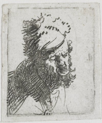 Kopf eines Mannes mit Pelzmütze, der schreit von Rembrandt van Rijn