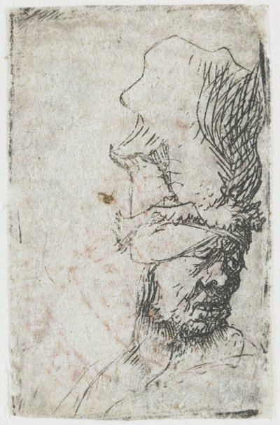 Kopf eines Mannes mit hoher Mütze von Rembrandt van Rijn