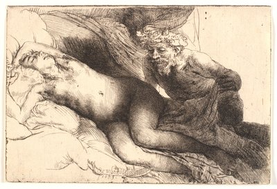Jupiter und Antiope: die größere Platte von Rembrandt van Rijn
