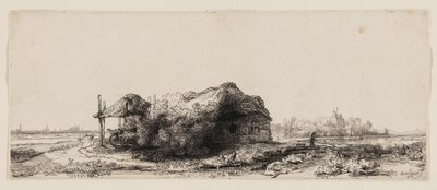 Landschaft mit Hütten und einer Heuscheune: Querformat von Rembrandt van Rijn