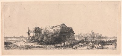 Landschaft mit Hütten und einer Heuscheune: Querformat von Rembrandt van Rijn