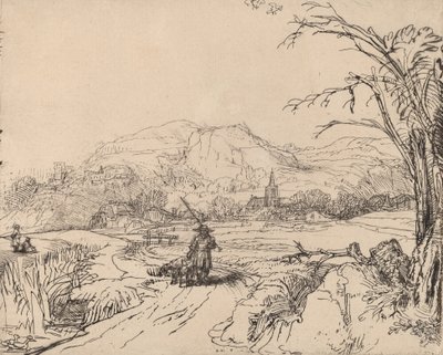 Landschaft mit Jäger und Hund von Rembrandt van Rijn