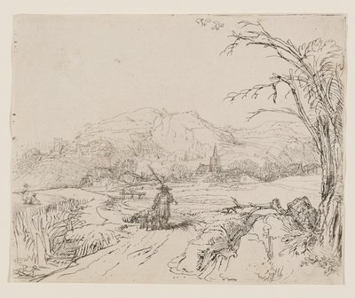 Landschaft mit Jäger und Hunden von Rembrandt van Rijn
