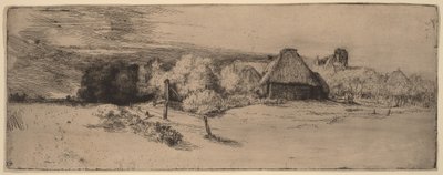 Landschaft mit Bäumen, Bauernhäusern und einem Turm von Rembrandt van Rijn