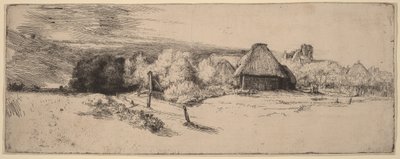 Landschaft mit Bäumen, Bauernhäusern und einem Turm von Rembrandt van Rijn