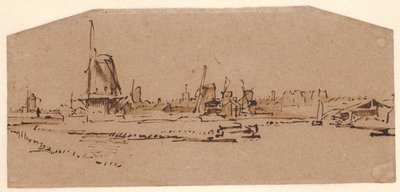 Landschaft mit Windmühlen an einem Kanal westlich von Amsterdam von Rembrandt van Rijn