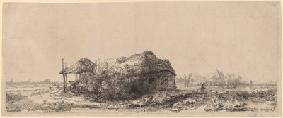 Landschaft mit einem Cottage und Heuscheune: Querformat von Rembrandt van Rijn