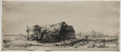 Landschaft mit einem Cottage und Heuscheune: Querformat von Rembrandt van Rijn