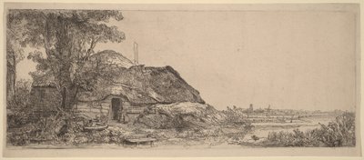Landschaft mit einem Cottage und einem großen Baum von Rembrandt van Rijn