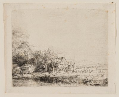 Landschaft mit einer trinkenden Kuh von Rembrandt van Rijn