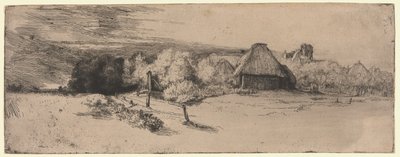 Landschaft mit einem Bauernhof und dem "Haus mit dem Turm" von Rembrandt van Rijn