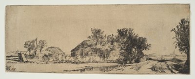 Landschaft mit einem Bauernhaus entlang einer Straße neben einem Kanal, ca. 1652 von Rembrandt van Rijn