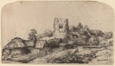 Landschaft mit einem quadratischen Turm von Rembrandt van Rijn