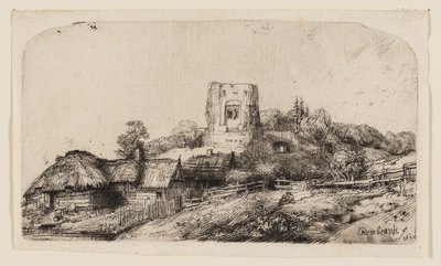 Landschaft mit einem quadratischen Turm von Rembrandt van Rijn