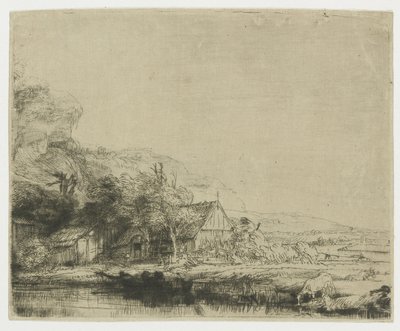Landschaft mit einer trinkenden Kuh von Rembrandt van Rijn