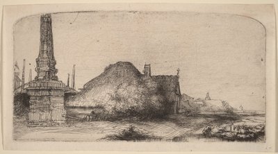 Landschaft mit einem Obelisken von Rembrandt van Rijn