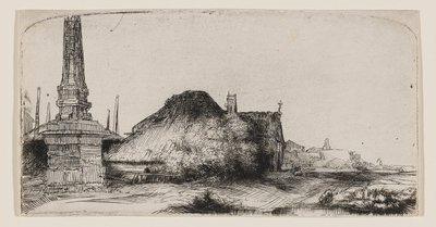 Landschaft mit einem Obelisken von Rembrandt van Rijn
