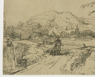 Landschaft mit Jäger und Hunden von Rembrandt van Rijn