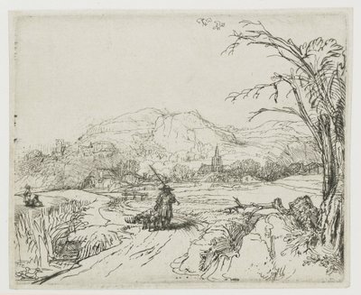 Landschaft mit Schäfer und Hunden (