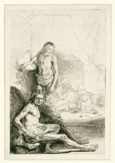 Männlicher Akt, sitzend und stehend von Rembrandt van Rijn