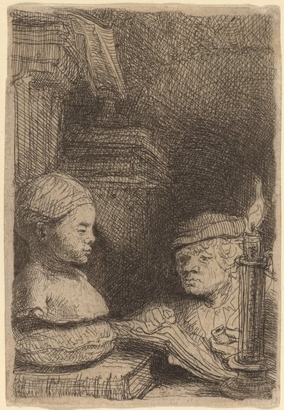 Mann, der von einer Gipsfigur zeichnet von Rembrandt van Rijn