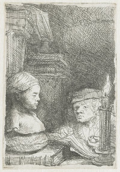 Mann, der von einer Gipsfigur zeichnet von Rembrandt van Rijn