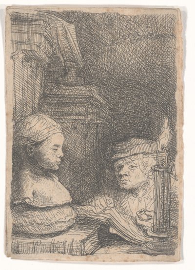 Mann, der von einer Gipsfigur zeichnet von Rembrandt van Rijn