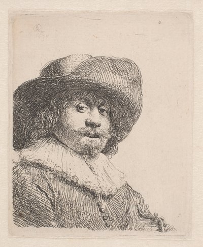 Mann mit breitkrempigem Hut und Halskrause von Rembrandt van Rijn